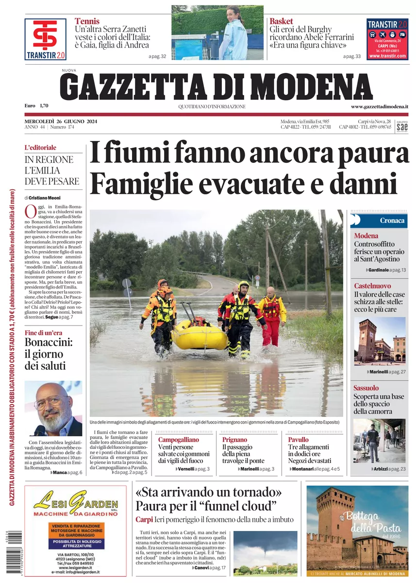 Prima-pagina-gazzetta di modena-oggi-edizione-del-2024-06-26